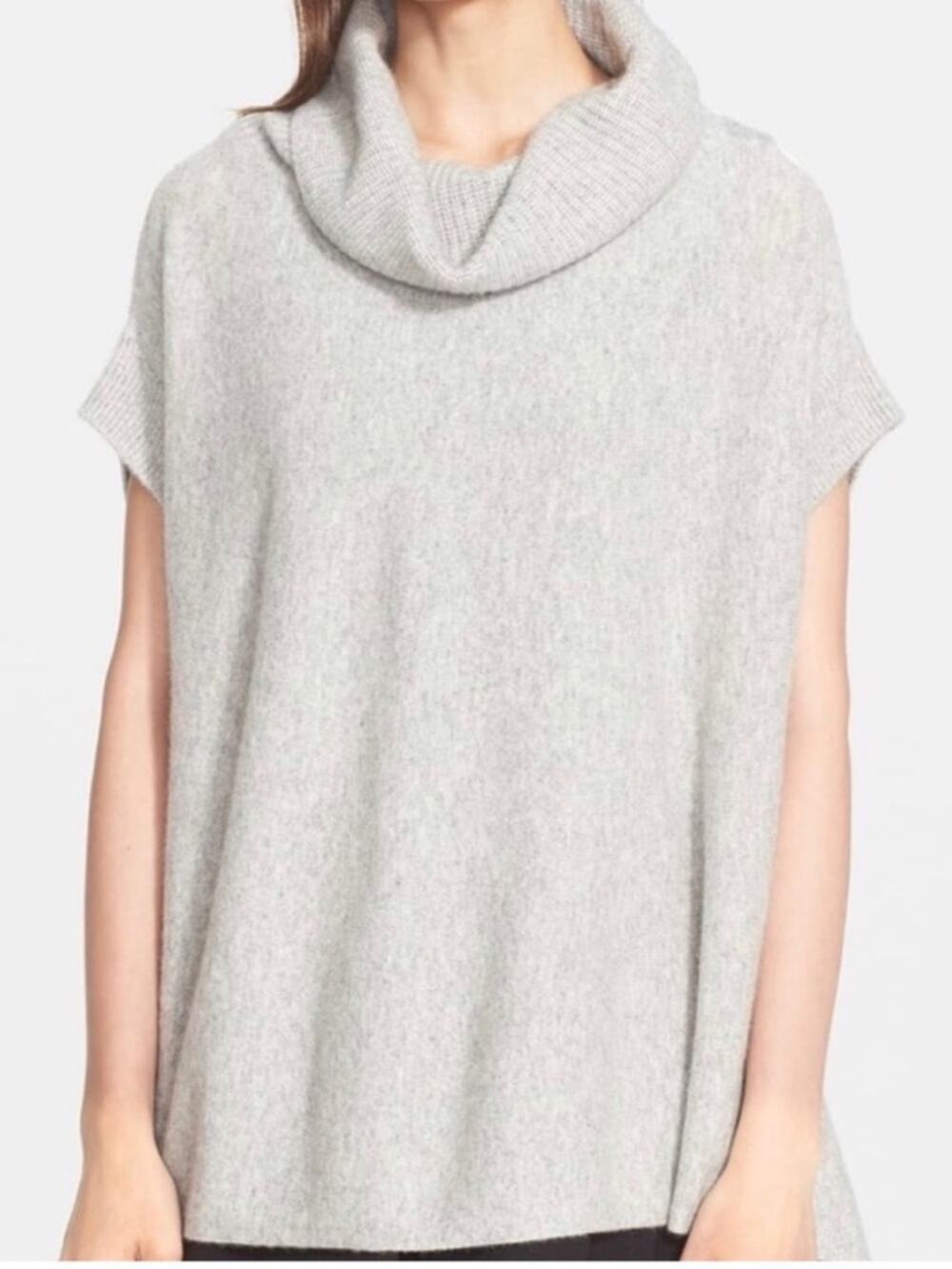 Vince M Cowl neck short sleeve grey cashmere tunic sweater